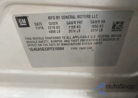 2015 Buick Lacrosse z USA, uszkodzony, nr VIN 1G4GA5G32FF218984